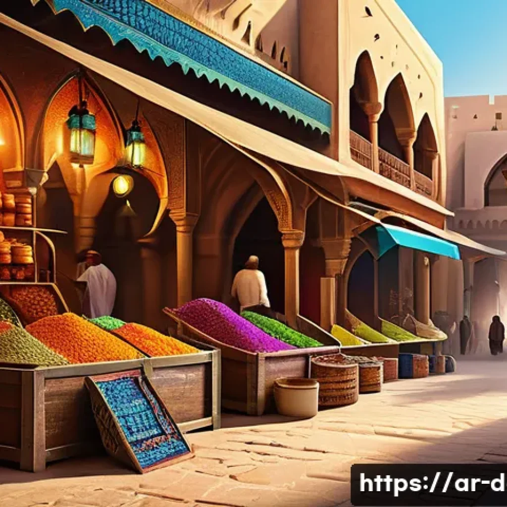 디지털아트 장르별 분류 - A vibrant digital painting of an imaginative Middle Eastern marketplace blending realism and fantasy...