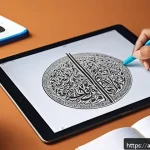 프로크리에이트 아이패드 드로잉 - A detailed digital artist&rsquo;s workspace featuring an iPad with Procreate open, showing a vibrant digit...