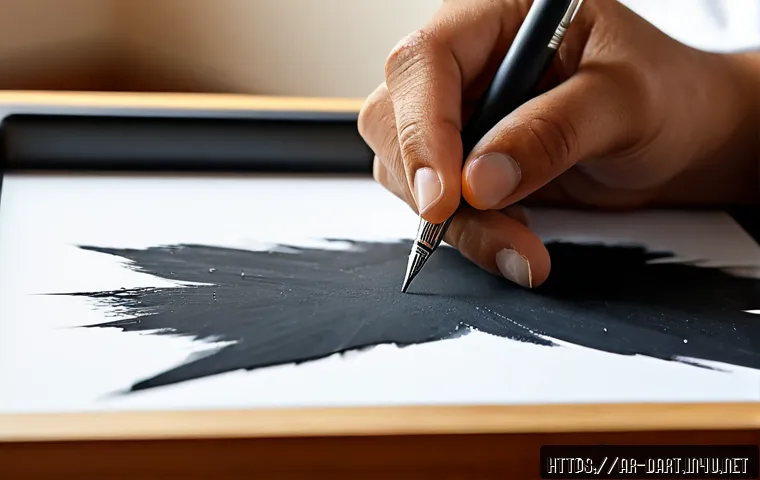 디지털아트 태블릿 펜 심 교체 방법 - Photorealistic close-up tutorial scene of adult hands replacing a worn stylus nib on a digital art t...